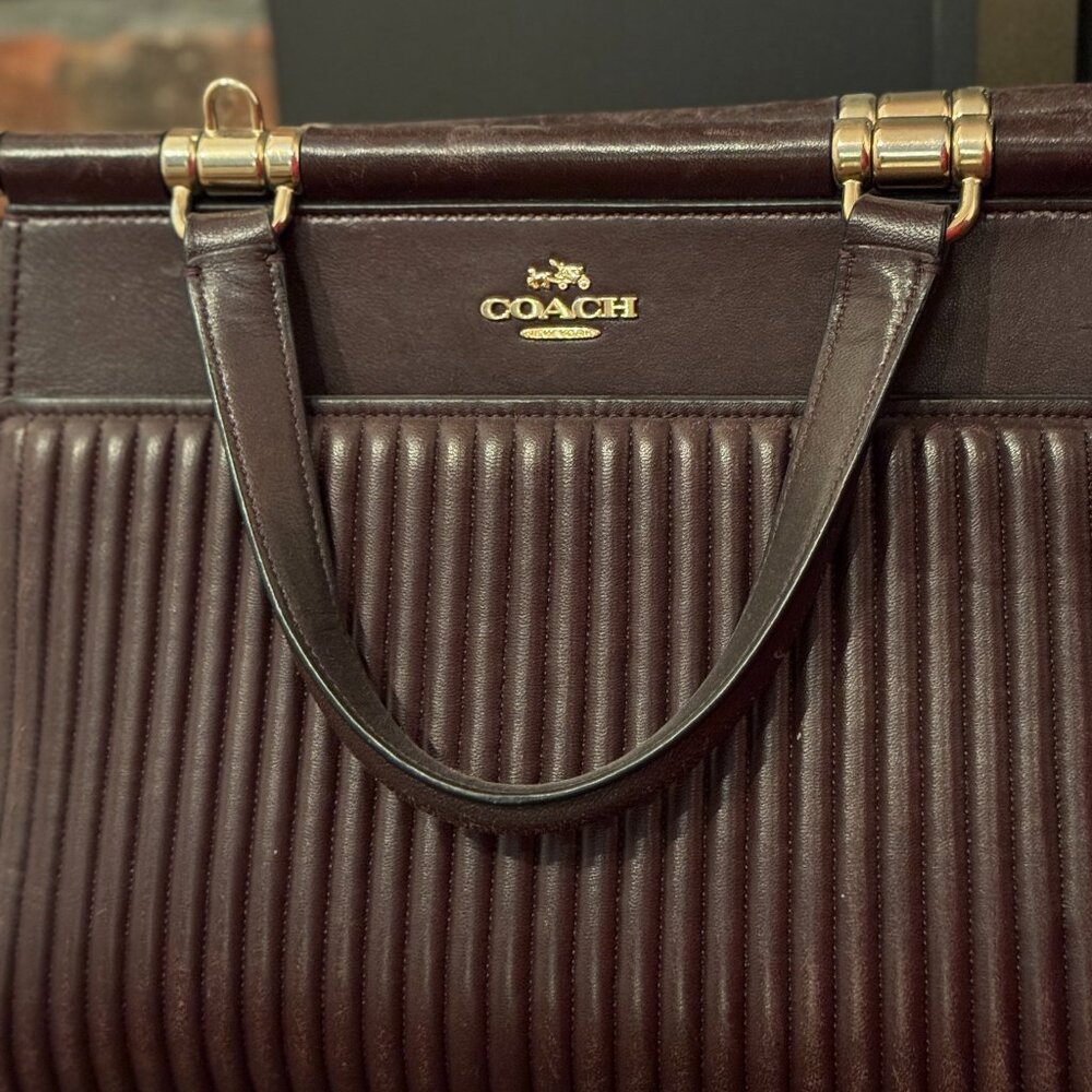 Coach Pleated Garnet Leather Shoulder Bag